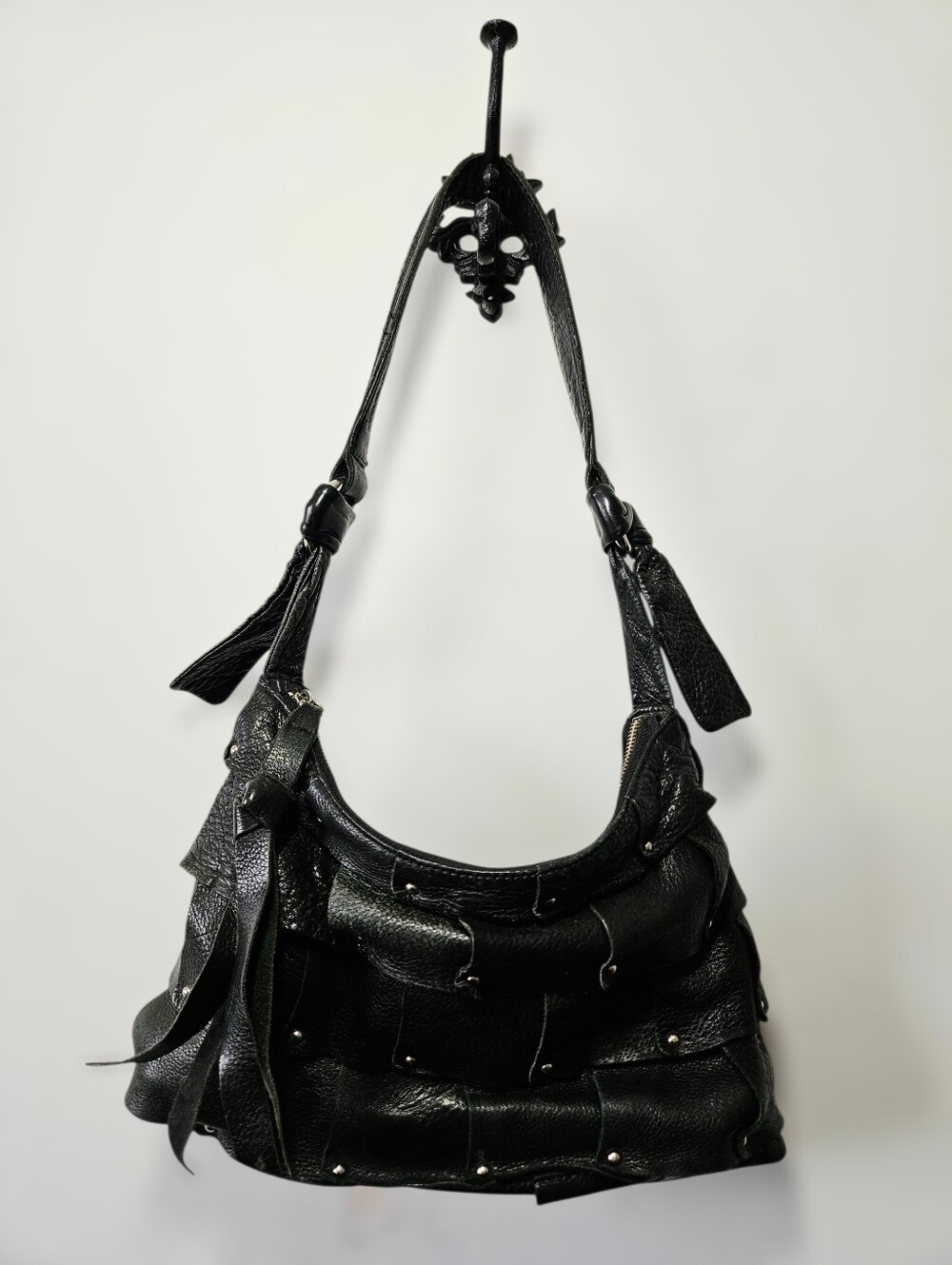 Vintage Y2K B. Makowsky Black Leather Slouchy Shoulder Bag 2000's Purse